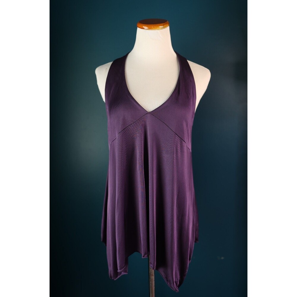 Vintage Y2K 90s Deep Purple Babydoll Satin Silky Halter Neck Tank Top Whimsigoth